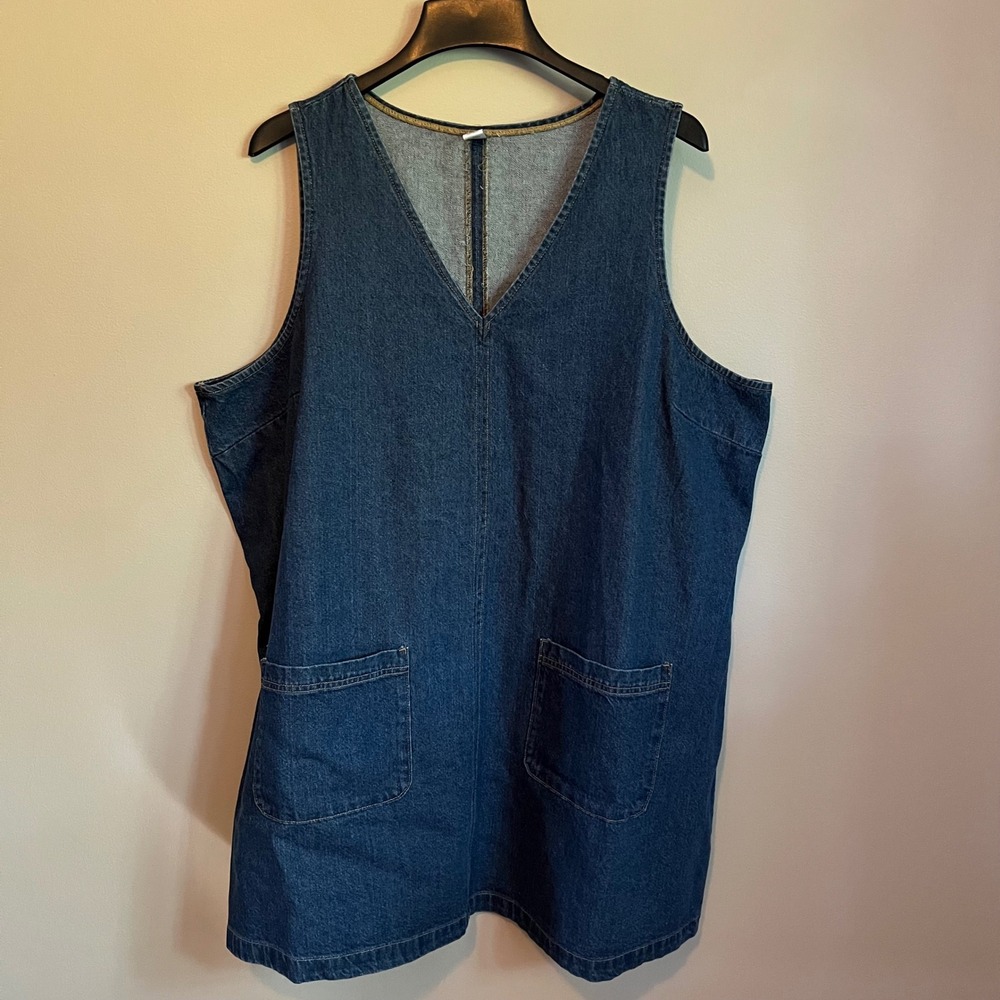 Old Navy Denim Pinafore Dress XXL V-Neck Sleeveless Pocket Cottage Cabin Ranch